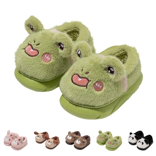 Hausschuhe Superfit Jungen Mädchen Süß Tiere Plüsch Pantoffel Kinder Unissex Winter Weiche Warme rutschfest Flauschige Lustige Hausschuhe Geschlossen Furry Liebespaar Pantoffeln (Green, 23 Infant) von Generic