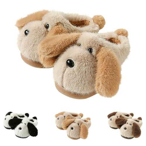 Hausschuhe Superfit Plüsch Jungen Mädchen Süß Welpe Flauschige Pantoffeln Slippers Kinder Unisex Winter Weiche Warme rutschfest Hausschuhe Niedliche Tiere Furry (Khaki, 33.5 Big Kids) von Generic