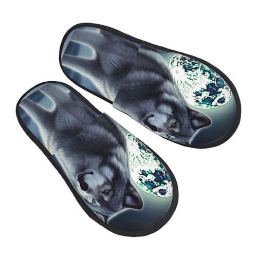 Hausschuhe Wolf Unter Mond Rutschfeste Baumwolle Pantoffeln Bequeme Hauspantoffeln Für Weihnachten Unisex Winter M von Generic