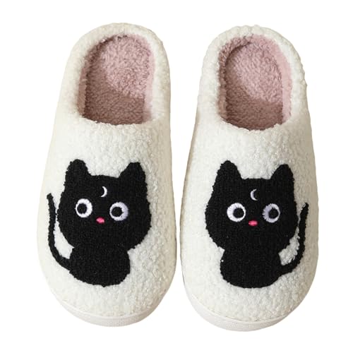 Hausschuhe für Damen, niedlich, Cartoon, Katze, Hausschuhe, leicht, Memory-Schaum, Innen-Slipper, Baumwolle, Plüsch, warm, Herbst- und Winterschuhe, weiß, 41 EU von Generic