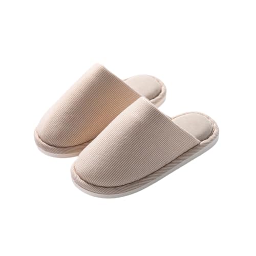 Hausschuhe für Damen Herren Innen Rutschfest Dicke Sohle Atmungsaktiv Leicht Comfy Schlafzimmer Slip-on Pantoffeln 40-41 EU,Beige von Generic