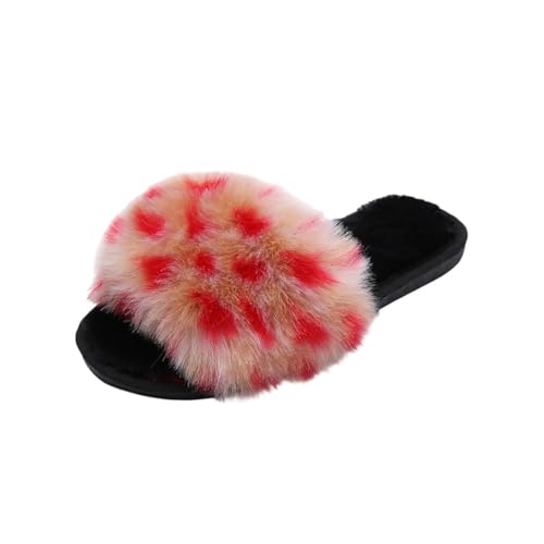 Hausschuhe für Damen Plüsch Futter Weich Comfy Colorblock Mode Slip-on Offene Zehe Pantoffeln 36-37 EU,Rot Hausschuhe für Damen Plüsch Futter Weich Comfy Colorblock Mode Slip-on Offene Zehe Pantoffeln 36-37 EU,Rot von Generic