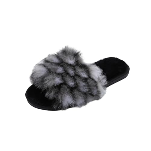 Hausschuhe für Damen Plüsch Futter Weich Comfy Colorblock Mode Slip-on Offene Zehe Pantoffeln 40-41 EU,Grau von Generic