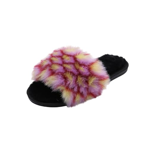 Hausschuhe für Damen Plüsch Futter Weich Comfy Colorblock Mode Slip-on Offene Zehe Pantoffeln 40-41 EU,Lila von Generic
