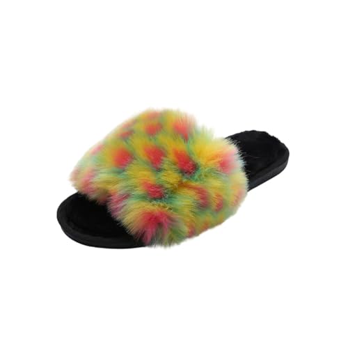 Hausschuhe für Damen Plüsch Futter Weich Comfy Colorblock Mode Slip-on Offene Zehe Pantoffeln 42-43 EU,Gelb von Generic