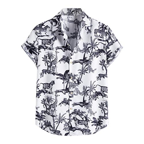 Hawaii Hemd Herren Herren Hawaiihemd Strandhemd 3D Drucken Lässig Kurzarm Sommer Funky Hawaiihemd Freizeithemden Button Down Strand Hemd Mode (H-White, XXXXXL) von Generic