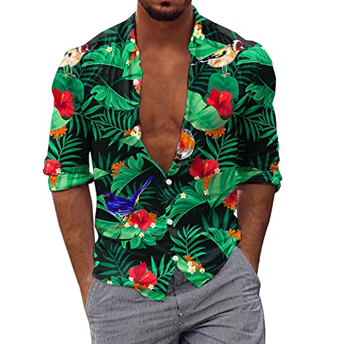 Hawaii Hemd Herren Herrenhemd Langarm Sommerhemd Freizeithemd Vintage Hawaii Hemd Langarm Hemd Lässige Bluse Hemd Regular Fit Shirt von Generic