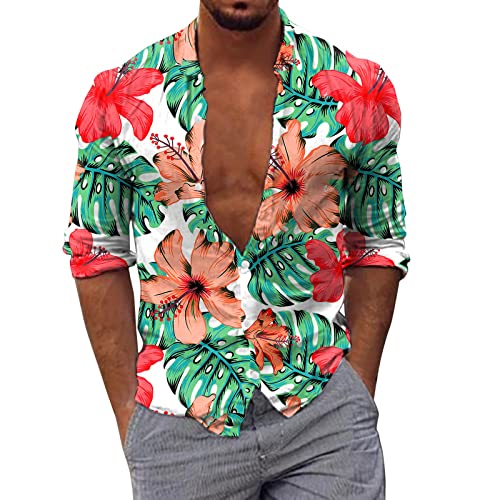 Hawaii Hemd Herren Herrenhemd Langarm Sommerhemd Freizeithemd Vintage Hawaii Hemd Langarm Hemd Lässige Bluse Hemd Regular Fit Shirt von Generic