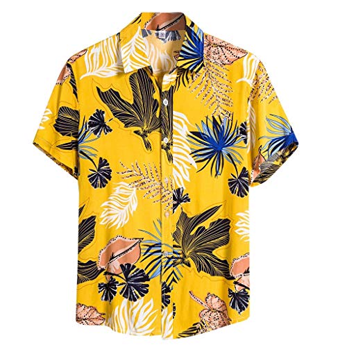 Hawaii Hemd Männer 100% Baumwolle Reverskragen Einreiher Moderne Sommer Reisen Weich Muster Loose Fit Strandhemd Business Tops Männer Modern Leichtes Sommerhemd Herren Kurzarm Sommer Herbst von Generic