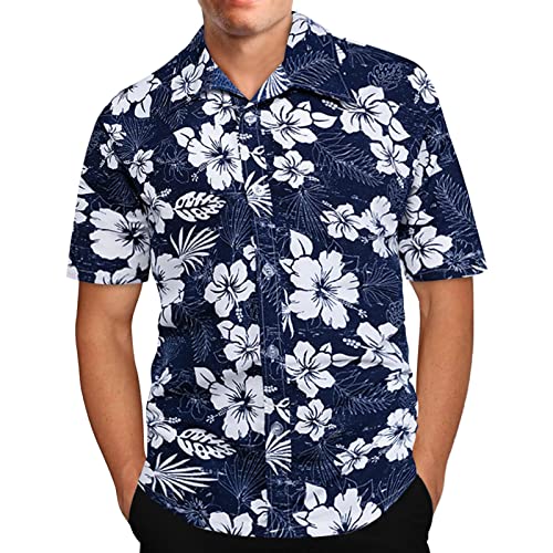 Hawaii Hemd Männer Kurzarm Fronttasche Hemd Sommer Sommerhemd Freizeithemd Stehkragen Muster Strand Beach Strandhemd Stehkragenhemd Hawaii-Print Farben Weiß 4XL von Generic