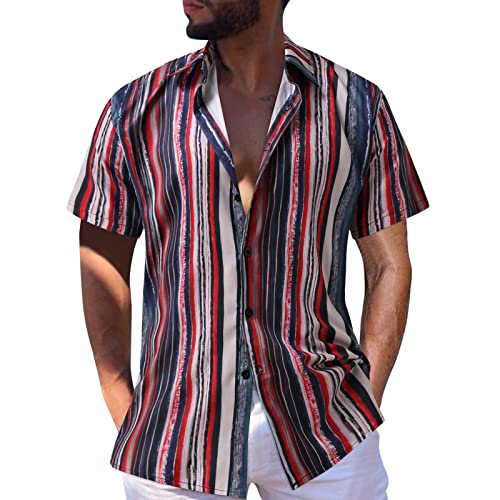 Hawaii Hemd Männer Kurzarm Hemden Fronttasche Oversize Sommerhemde Freizeit Hemd Aloha Shirt Surfen Print Strandhemd Stehkragenhemd Hawaii-Print Farben Rot 3XL von Generic