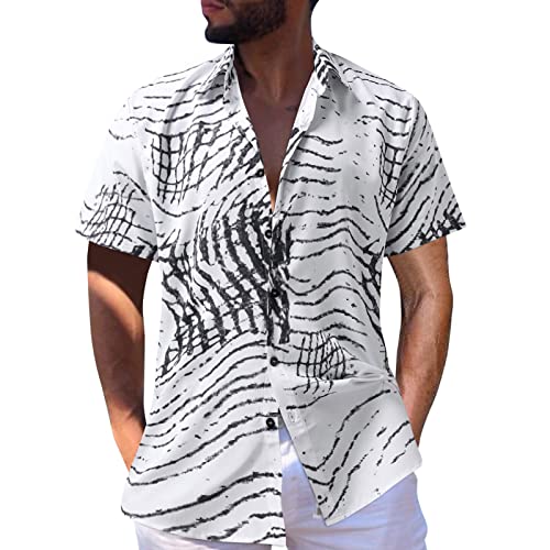 Hawaii Hemd Männer Kurzarm Hemden Fronttasche Oversize Sommerhemde Freizeit Hemd Aloha Shirt Surfen Print Strandhemd Stehkragenhemd Hawaii-Print Farben Weiß 3XL von Generic