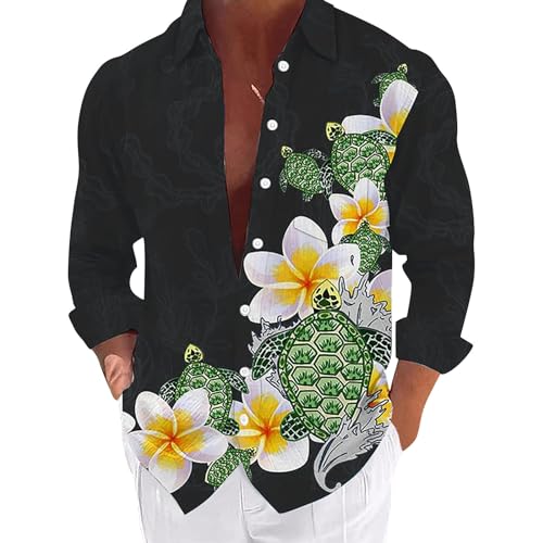 Hawaii Hemd Männer Langarm Blumen Hemd Herren Hawaii Palmen Bunt Freizeit True Classic,Sommerhemd Faltenfrei Urlaub Shirt Hawaii Hemd Strand Hemd,Langarmhemd Sommerhemd von Generic