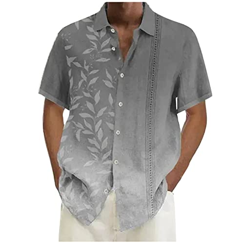 Hawaii Hemd Männer Slim Fit Herren Hemd Leinenhemd Langarm Freizeithemd Sommerhemd mit Druckknöpfen Sommerhemden für Männer Große Größen Kurzarmhemd Herren Leinenhemd Sommer Strandhemd von Generic