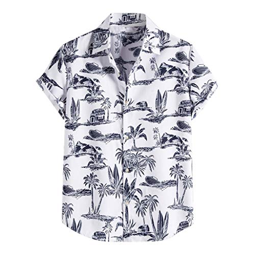 Hawaii Hemd Männer Strandhemd Herren Kurzarm Funky Hawaiihemd Herren Stehkragen Lässiges Sommerhemde Freizeit Hemd Fischerhemd Hemdgrößen Beach Farben Weiß 4XL von Generic