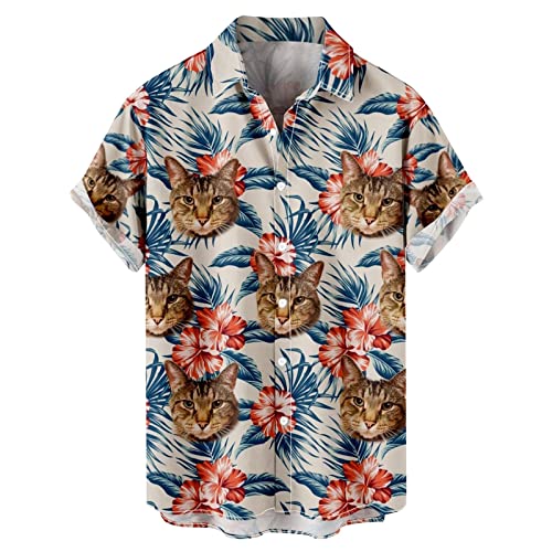 Hawaii Hemden Herren Kurzarm Bügelfrei Sommer Freizeithemden Kurzarm Stehkragen Muster Funky Hawaiihemd Urlaub Sommer Strand Beach Palmen Diverse Farben Khaki 3XL von Generic