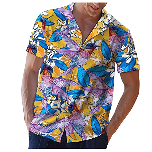 Hawaii Hemden Männer Herren Hemd Kurzarm Funky Hawaiihemd Herren Lässiges Stehkragen Sommerhemde Freizeit Hemd Herrenhemden Wanderhemd Beach Farben Gelb L von Generic