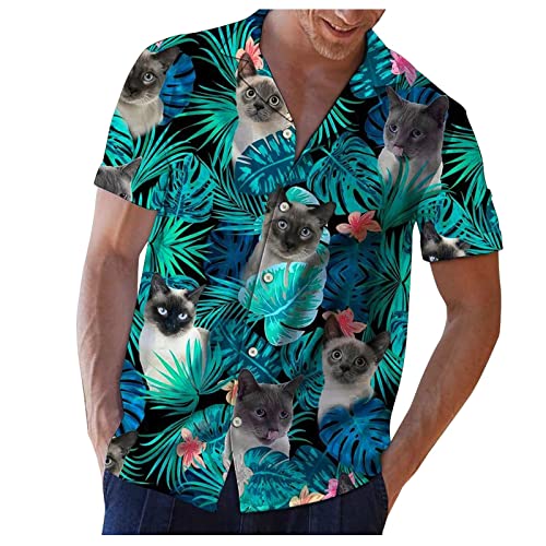 Hawaii Hemden Männer Herren Hemd Kurzarm Funky Hawaiihemd Herren Lässiges Stehkragen Sommerhemde Freizeit Hemd Herrenhemden Wanderhemd Beach Farben Grün M von Generic