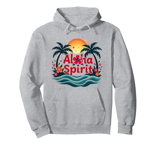 Hawaiian Aloha Spirit Tropical Paradise für Herren Pullover Hoodie, Unisex für Erwachsene, Grau Meliert, XL von Generic