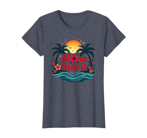 Hawaiian Aloha Spirit Tropical Paradise für Herren T-Shirt, Damen, Blau Meliert, XS von Generic