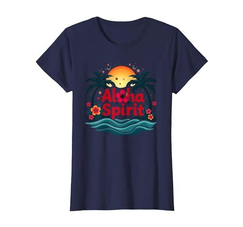 Hawaiian Aloha Spirit Tropical Paradise für Herren T-Shirt, Damen, Marineblau, XS von Generic