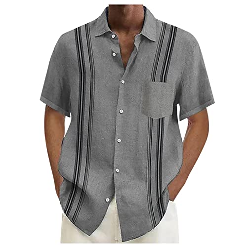 Hawaii Hemd Männer Slim Fit Herren Hemd Leinenhemd Langarm Freizeithemd Sommerhemd mit Druckknöpfen Sommerhemden für Männer Große Größen Kurzarmhemd Herren Leinenhemd Sommer Strandhemd von Generic