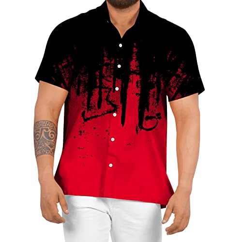 Hawaiihemd Herren Kurzarm Hemden Männer Sommerhemden Freizeit Hemd Lässiges Button Down Kurzarmhemd Stehkragenhemd Rot 3XL von Generic