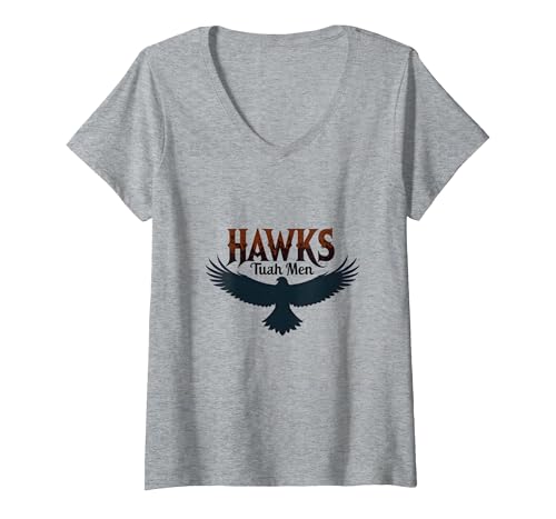 Hawks Tuah Soaring Spirit Vintage-Emblem Hawk Tush für Herren T-Shirt mit V-Ausschnitt, Damen, Grau Meliert, M von Generic