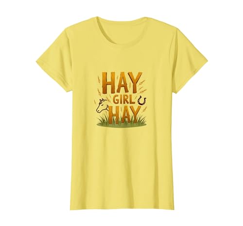 Hay Girl Heu Pferde Reitsport Humor Cowgirl Spruch T-Shirt, Damen, Gelb, XL von Generic