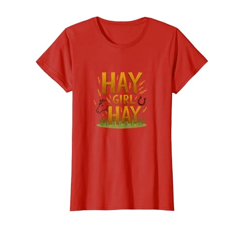 Hay Girl Heu Pferde Reitsport Humor Cowgirl Spruch T-Shirt, Damen, Rot, XXL von Generic