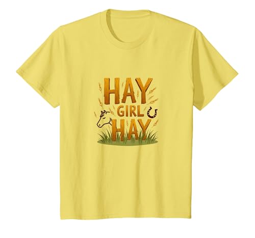 Hay Girl Heu Pferde Reitsport Humor Cowgirl Spruch T-Shirt, Kinder, Gelb, 140 von Generic