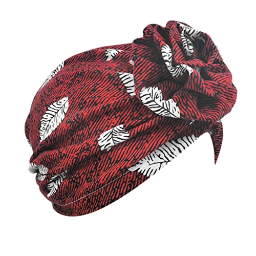 Head Hat Cap Ethno Bohemian Floral Hair Cover Wrap Turban Kopfbedeckung Turban Cap Yoga Fashion (Rot, Einheitsgröße) von Generic