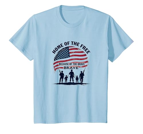 Heimat der Freien Because of The Brave Patriotic Tribute T-Shirt, Kinder, Himmelblau, 128 von Generic