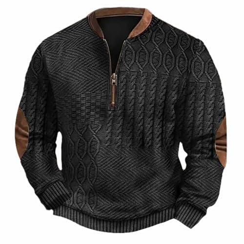 Helle Sweatshirt Herren Sweatshirt mit Reißverschluss und Vintage-Western- für Herren Schwarzes Oberteil (Black, L) von Generic