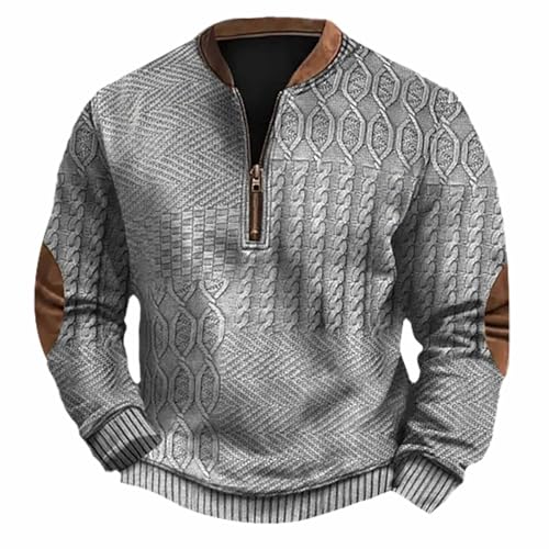 Helle Sweatshirt Herren Sweatshirt mit Reißverschluss und Vintage-Western- für Herren Schwarzes Oberteil (Grey, M) von Generic