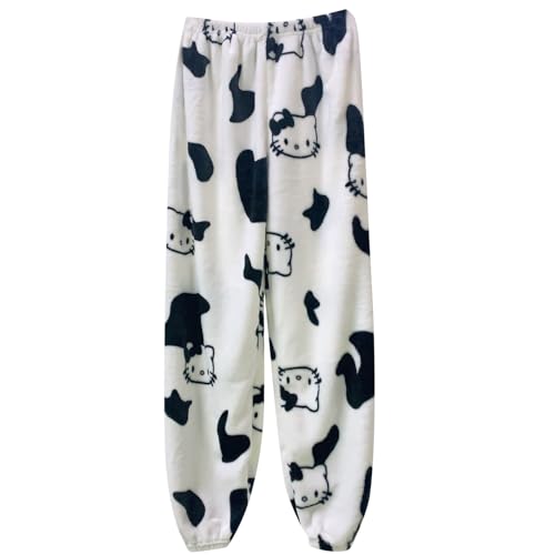 Hello Kἰtty Damen Schlafanzughose Hosen Lang Flanell Pyjama Hose Damen Schlafhose Weich Kawaii Pyjamas Anime Bequeme Warme Pyjamahose Lounge Hose Ideal zum Schlafen Warmes Geschenk für sie von Generic