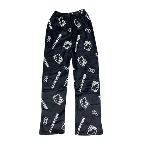 Hello Kἰtty Damen Schlafanzughose Hosen Lang Flanell Pyjama Hose Damen Schlafhose Weich Kawaii Pyjamas Anime Bequeme Warme Pyjamahose Lounge Hose zum Schlafen Warmes Geschenk für sie von Generic