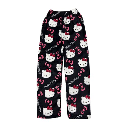 Hello Kἰtty Damen Schlafanzughose Hosen Lang Flanell Pyjama Hose Damen Schlafhose Weich Kawaii Pyjamas Anime Bequeme Warme Pyjamahose Lounge Hose zum Schlafen Warmes Geschenk für sie von Generic