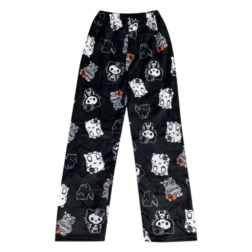 Hello Kἰtty Pyjama Hose Halloween - Spἰderman Flanell Pyjamahose Damen Lang Schlafanzughose Y2K Flauschig Schlafhose Kawaii Winter Teenager Mädchen Kinder für Lounge Schlafen Weihnachten Geschenke von Generic