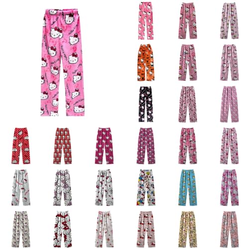 Mintunat Neueste Hello Kἰtty Mode 2024 Damen Pyjama Hose Lang Flanell Pyjamas Anime Y2K Bequeme Warme Pyjamahose Ideal zum Schlafen Lounge Warmes von Generic