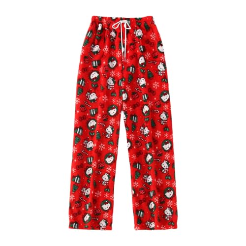 Hello Kἰtty Pyjama Hose Weihnachten mit 3 Taschen, Damen Schlafanzughose Hosen Lang Flanell Damen Schlafhose Weich Pyjamas Anime Y2K Bequeme Warme Pyjamahose Ideal zum Schlafen Lounge Geschenk für Sie von Generic