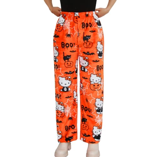 Hello Kἰtty Spἰderman Pyjama Hose - Flanell Pyjamahose Halloween Weihnachten Damen Schlafanzughose Lang Y2K Flauschig Schlafhose Kawaii Winter Teenager Mädchen Kinder für Lounge Schlafen Geschenke von Generic