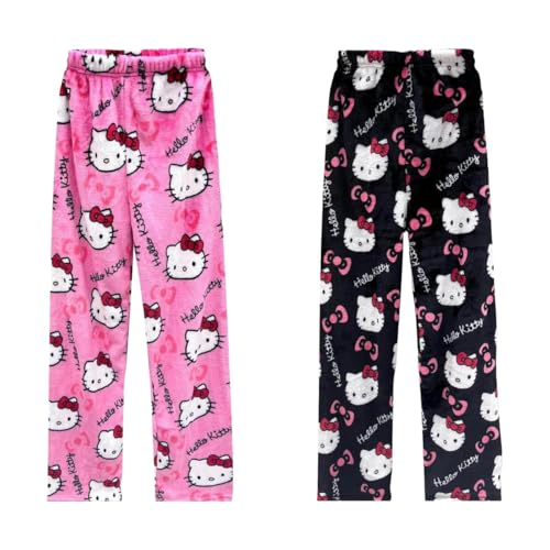 𝐇𝐞𝐥𝐥𝐨 𝐊𝐢𝐭𝐭𝐲 und 𝐒𝐩𝐢𝐝𝐞𝐫𝐦𝐚𝐧 Pyjama Hose Weihnachten, Flanell Pyjamahose Damen Lang Flauschig Schlafanzughose Y2K Schlafhose Weich Schlafanzug Hose XS Weihnachtshose für Herren Kinder von Generic