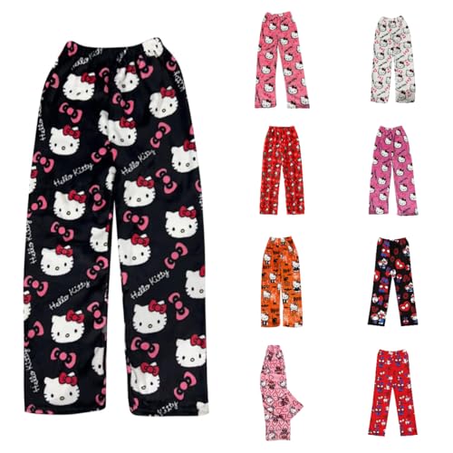 𝐇𝐞𝐥𝐥𝐨 𝐊𝐢𝐭𝐭𝐲 und 𝐒𝐩𝐢𝐝𝐞𝐫𝐦𝐚𝐧 Pyjama Hose Weihnachten, Flanell Pyjamahose Damen Lang Flauschig Schlafanzughose Y2K Schlafhose Weich Schlafanzug Hose XS Weihnachtshose für Herren Kinder von Generic