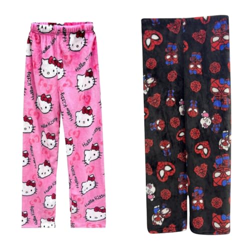 𝐇𝐞𝐥𝐥𝐨 𝐊𝐢𝐭𝐭𝐲 und 𝐒𝐩𝐢𝐝𝐞𝐫𝐦𝐚𝐧 Pyjama Hose Weihnachten, Flanell Pyjamahose Damen Lang Flauschig Schlafanzughose Y2K Schlafhose Weich Schlafanzug Hose XS Weihnachtshose für Herren Kinder von Generic