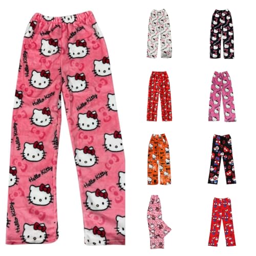 𝐇𝐞𝐥𝐥𝐨 𝐊𝐢𝐭𝐭𝐲 und 𝐒𝐩𝐢𝐝𝐞𝐫𝐦𝐚𝐧 Pyjama Hose Weihnachten, Flanell Pyjamahose Damen Lang Flauschig Schlafanzughose Y2K Schlafhose Weich Schlafanzug Hose XS Weihnachtshose für Herren Kinder von Generic