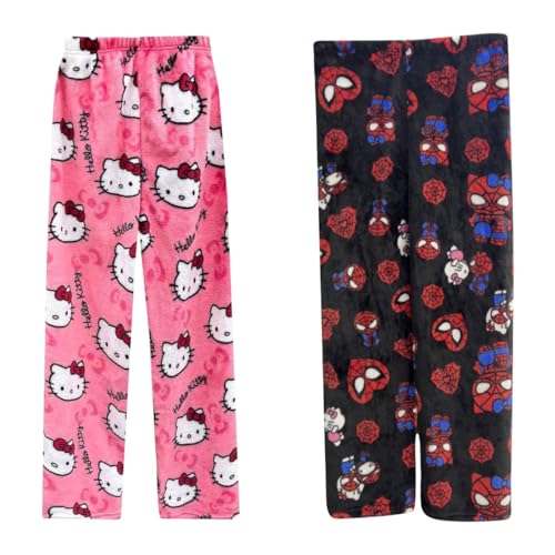 𝐇𝐞𝐥𝐥𝐨 𝐊𝐢𝐭𝐭𝐲 und 𝐒𝐩𝐢𝐝𝐞𝐫𝐦𝐚𝐧 Pyjama Hose Weihnachten, Flanell Pyjamahose Damen Lang Flauschig Schlafanzughose Y2K Schlafhose Weich Schlafanzug Hose XS Weihnachtshose für Herren Kinder von Generic