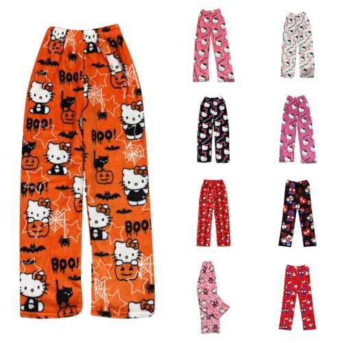 𝐇𝐞𝐥𝐥𝐨 𝐊𝐢𝐭𝐭𝐲 und 𝐒𝐩𝐢𝐝𝐞𝐫𝐦𝐚𝐧 Pyjama Hose Weihnachten, Flanell Pyjamahose Damen Lang Flauschig Schlafanzughose Y2K Schlafhose Weich Schlafanzug Hose XS Weihnachtshose für Herren Kinder von Generic
