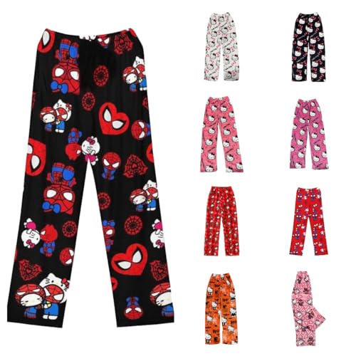 𝐇𝐞𝐥𝐥𝐨 𝐊𝐢𝐭𝐭𝐲 und 𝐒𝐩𝐢𝐝𝐞𝐫𝐦𝐚𝐧 Pyjama Hose Weihnachten, Flanell Pyjamahose Damen Lang Flauschig Schlafanzughose Y2K Schlafhose Weich Schlafanzug Hose XS Weihnachtshose für Herren Kinder von Generic