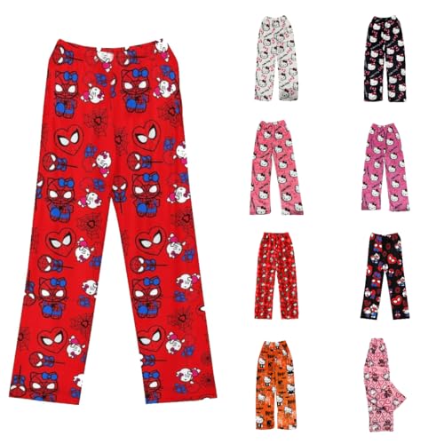 𝐇𝐞𝐥𝐥𝐨 𝐊𝐢𝐭𝐭𝐲 und 𝐒𝐩𝐢𝐝𝐞𝐫𝐦𝐚𝐧 Pyjama Hose Weihnachten, Flanell Pyjamahose Damen Lang Flauschig Schlafanzughose Y2K Schlafhose Weich Schlafanzug Hose XS Weihnachtshose für Herren Kinder von Generic